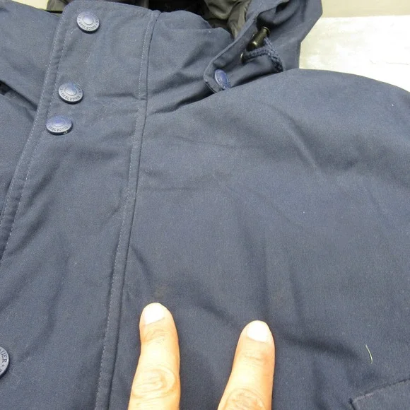 Eddie Bauer Down Jacket Mens XL‎ Tall Blue Hooded Insulated Wool Blend Full Zip